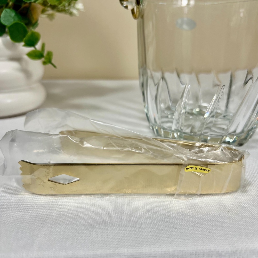 Vintage Crystal Oneida Ice Bucket with Gold Tongs | New without Box - Picture 8 of 10